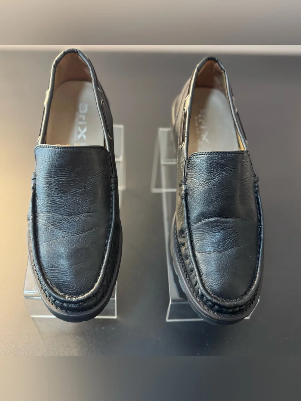 Brix Men’s Black Leather Slip-On Driving Loafers Size 11.5